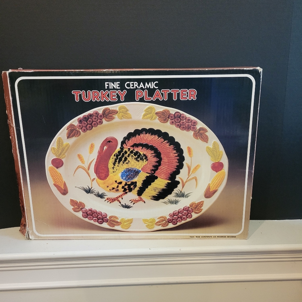 Vintage Oval Ceramic Turkey Platter 18" x 14"